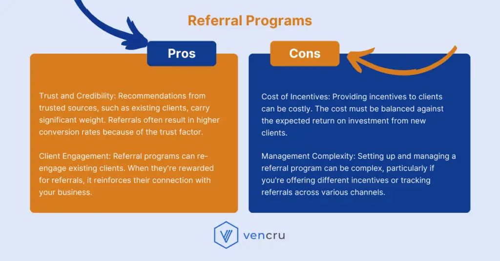 Vencru | 10 Important Sales Channels for Your B2B Business Referral Programs Pros and Cons - Vencru